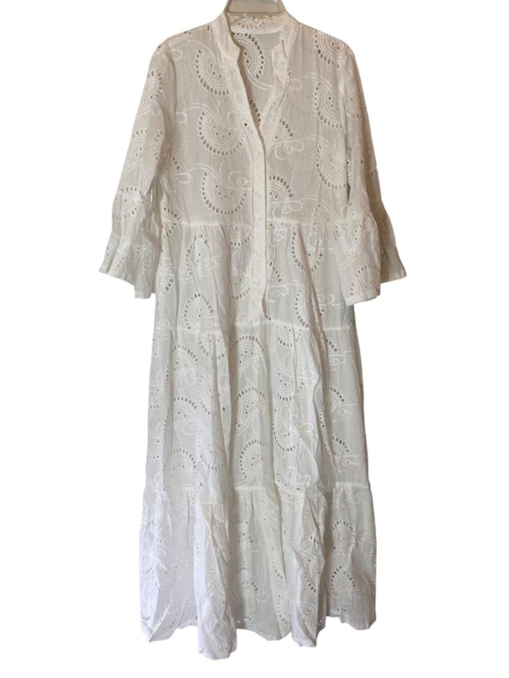 Lucas & Grace New York White Eyelet Long Sleeve Maxi Dress 3/4 Sleeves Small